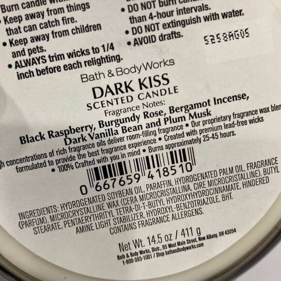 Bath & Body Works “Dark Kiss” NEW 3 Wick Candle - Picture 6 of 7
